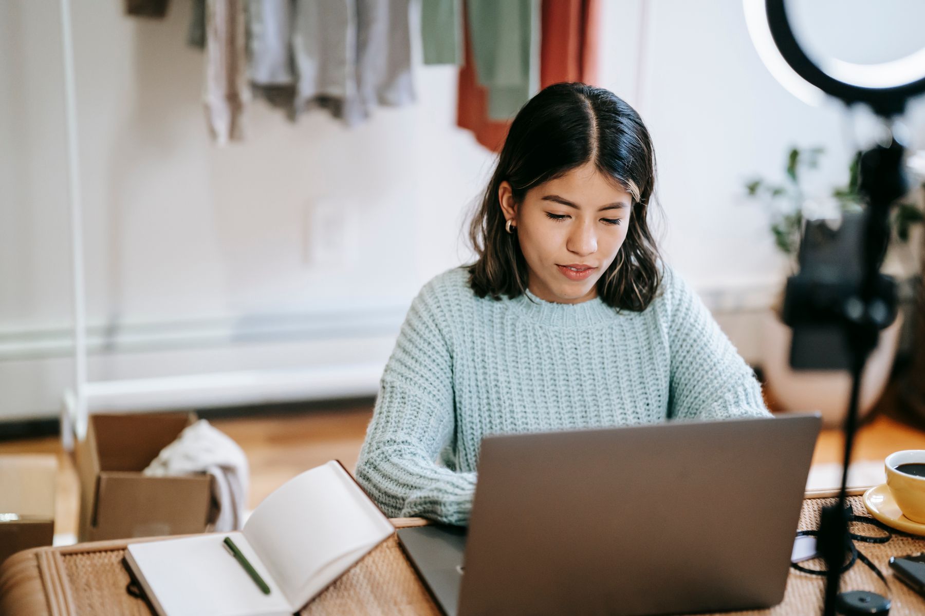 Virtual assistant working remotely from home on a laptop